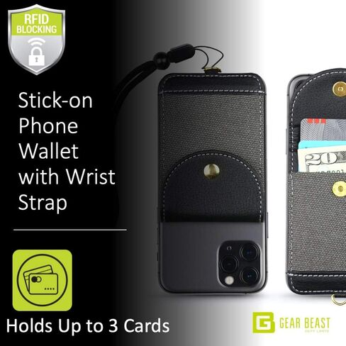 Cell Phone Wallet for Back of Phone with Wrist Strap, Stick On Wallet Credit Card ID Holder with RFID Protection Compatible with iPhone, Galaxy & Most Smartphones and Cases in Kuwait