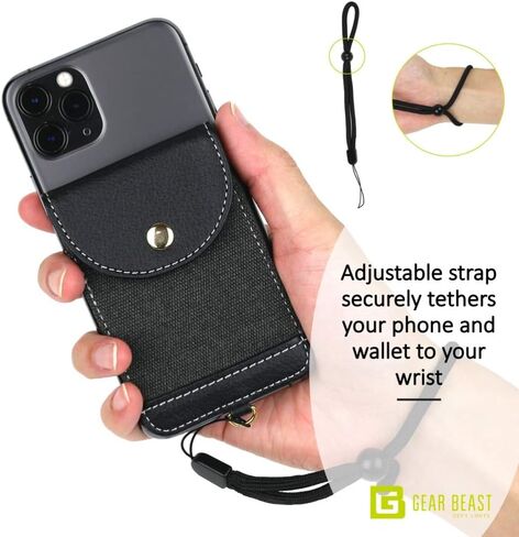 Cell Phone Wallet for Back of Phone with Wrist Strap, Stick On Wallet Credit Card ID Holder with RFID Protection Compatible with iPhone, Galaxy & Most Smartphones and Cases in Kuwait