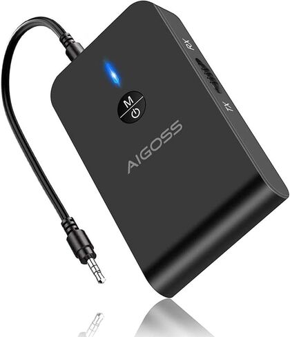 Aigoss Bluetooth 5.0 Transmitter Receiver, Portable Wireless Audio Adapter for TV, Car Home Music Stereo Sound System, Speaker and Headphones, 3.5mm Bluetooth Adapter, aptX Low Latency in Saudi Arabia