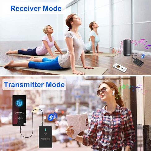 Aigoss Bluetooth 5.0 Transmitter Receiver, Portable Wireless Audio Adapter for TV, Car Home Music Stereo Sound System, Speaker and Headphones, 3.5mm Bluetooth Adapter, aptX Low Latency in Saudi Arabia