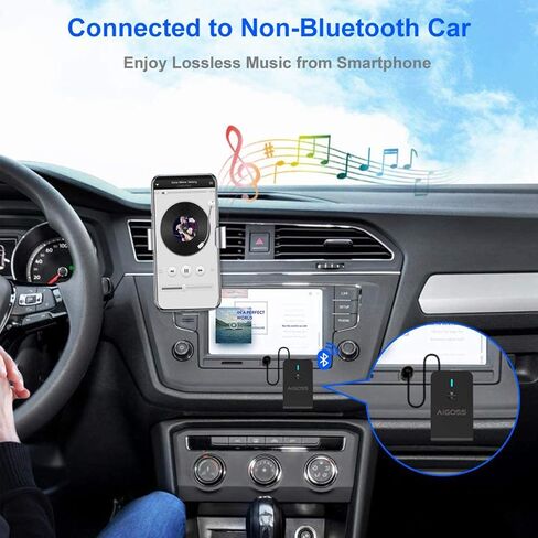 Aigoss Bluetooth 5.0 Transmitter Receiver, Portable Wireless Audio Adapter for TV, Car Home Music Stereo Sound System, Speaker and Headphones, 3.5mm Bluetooth Adapter, aptX Low Latency in Saudi Arabia