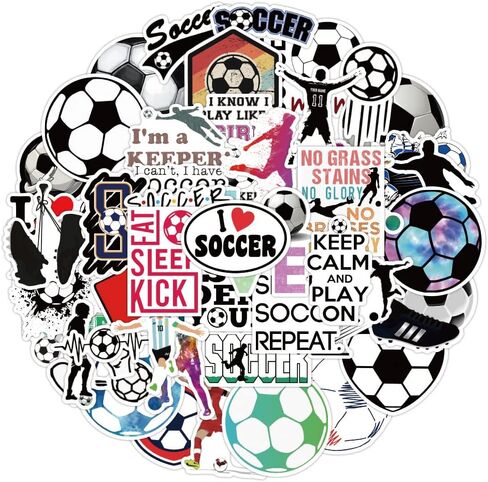 V-Harna Soccer Stickers| 50pcs Waterproof Stickers Decals for Children,Teens and Girls,Unique Durable Aesthetic Trendy Sticker Perfect for Laptop Computer Phone in Saudi Arabia