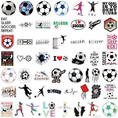 V-Harna Soccer Stickers| 50pcs Waterproof Stickers Decals for Children,Teens and Girls,Unique Durable Aesthetic Trendy Sticker Perfect for Laptop Computer Phone in Saudi Arabia