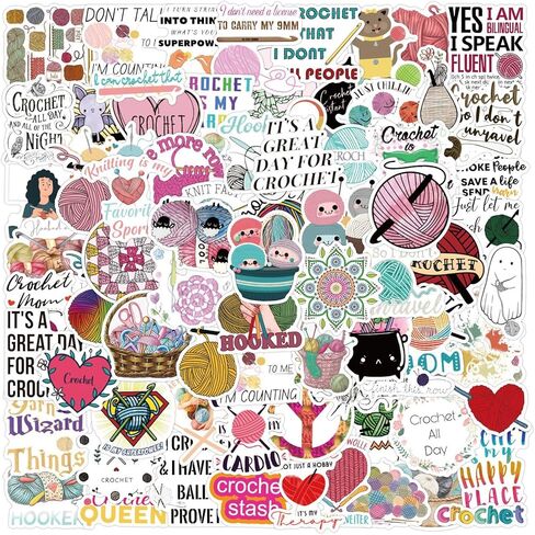 100PCS Crochet Stickers Cute Stickers Vinyl Waterproof Stickers for Laptop,Bumper,Skateboard,Water Bottles,Computer,Phone, for Kids,Teens,Adult in Kuwait