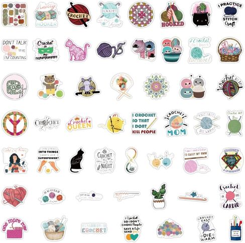 100PCS Crochet Stickers Cute Stickers Vinyl Waterproof Stickers for Laptop,Bumper,Skateboard,Water Bottles,Computer,Phone, for Kids,Teens,Adult in Kuwait