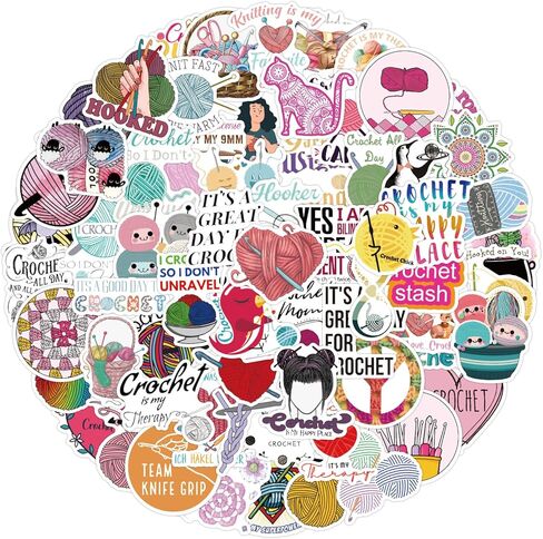 100PCS Crochet Stickers Cute Stickers Vinyl Waterproof Stickers for Laptop,Bumper,Skateboard,Water Bottles,Computer,Phone, for Kids,Teens,Adult in Kuwait