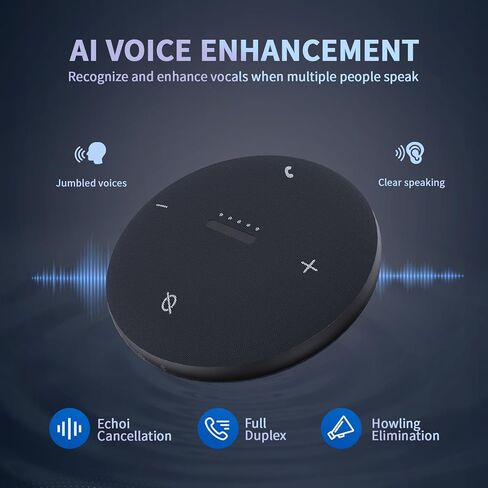 مكبر صوت بلوتوث من هيترولينك، مكبر صوت للمؤتمرات مع 4 ميكروفونات 360 درجة لالتقاط الصوت، NFC، USB C، مكبر صوت محمول بلوتوث للمكتب، غرفة الاجتماعات، متوافق مع التكبير، الفريق، سكايب in Kuwait