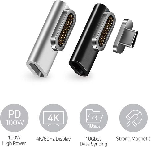 محول USB C مغناطيسي من REDBEAN، موصل 20 دبابيس من النوع C يدعم ما يصل إلى PD 100 وات، شحن سريع 10 جيجابت في الثانية، إخراج فيديو 4K 60 هرتز متوافق مع MacBook Pro 2019 /Air، HP (مسطح، فضي معدني) in Kuwait