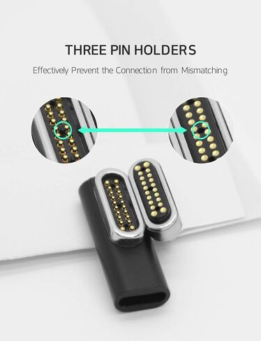 محول USB C مغناطيسي من REDBEAN، موصل 20 دبابيس من النوع C يدعم ما يصل إلى PD 100 وات، شحن سريع 10 جيجابت في الثانية، إخراج فيديو 4K 60 هرتز متوافق مع MacBook Pro 2019 /Air، HP (مسطح، فضي معدني) in Kuwait