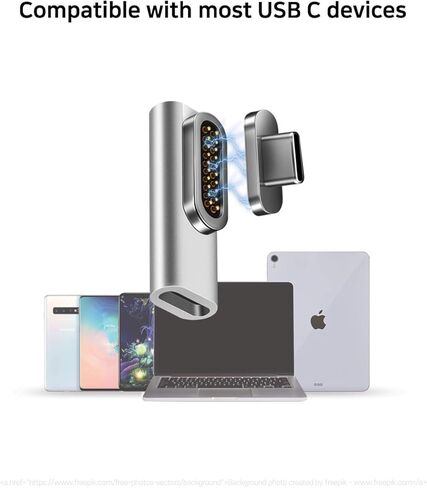 محول USB C مغناطيسي من REDBEAN، موصل 20 دبابيس من النوع C يدعم ما يصل إلى PD 100 وات، شحن سريع 10 جيجابت في الثانية، إخراج فيديو 4K 60 هرتز متوافق مع MacBook Pro 2019 /Air، HP (مسطح، فضي معدني) in Kuwait