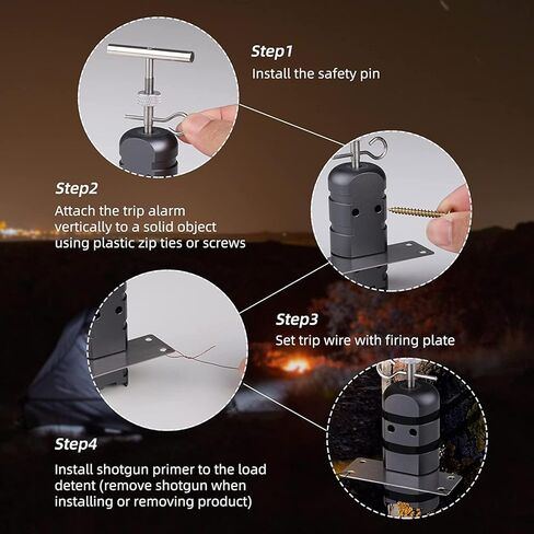 WOLOVEEVO Trip Wire Alarm, Perimeter Trip Alarm 12 Gauge, Warning System for Camping and Security, Safety Defense Device 360° Coverage Quad 3.0, Grey in Kuwait