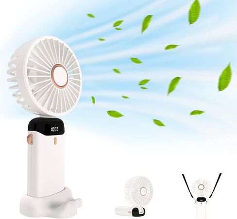 مروحة محمولة باليد من لوكارني، مروحة شخصية صغيرة، مروحة مكتب USB، مروحة يد قابلة للطي بزاوية 90 درجة، تعرض الطاقة المتبقية في الوقت الحقيقي، مروحة صغيرة جدًا بـ 5 سرعات، مروحة رموش للمكياج in Kuwait