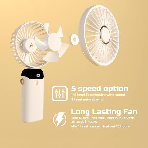 مروحة محمولة باليد من لوكارني، مروحة شخصية صغيرة، مروحة مكتب USB، مروحة يد قابلة للطي بزاوية 90 درجة، تعرض الطاقة المتبقية في الوقت الحقيقي، مروحة صغيرة جدًا بـ 5 سرعات، مروحة رموش للمكياج in Kuwait