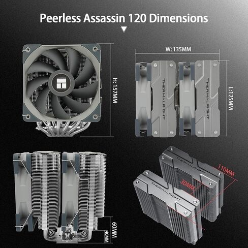 مبرد هواء Thermalright Peerless Assassin 120 CPU، 6 أنابيب حرارية، مروحة TL-C12 PWM مزدوجة 120 مم، غطاء مبدد حرارة من الألومنيوم، تقنية AGHP، لـ AMD AM4/AM5 Intel LGA 1700/115X/1200/2011/2066 (PA120) in Saudi Arabia