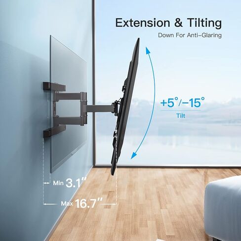 بيرسميث حامل تلفزيون يثبت على الحائط بحركة كاملة لاجهزة التلفزيون مقاس 37-80 بوصة حتى وزن 132 باوند، اذرع مفصلية مزدوجة، اقصى فيسا 600×400، مسامير خشبية 16 انش، PSLFK5 in Kuwait