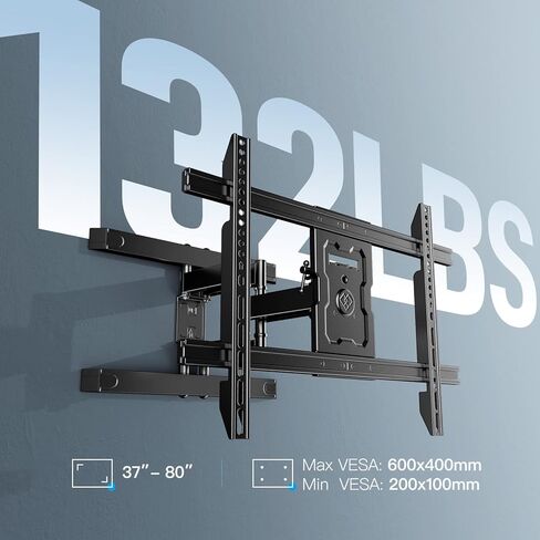 بيرسميث حامل تلفزيون يثبت على الحائط بحركة كاملة لاجهزة التلفزيون مقاس 37-80 بوصة حتى وزن 132 باوند، اذرع مفصلية مزدوجة، اقصى فيسا 600×400، مسامير خشبية 16 انش، PSLFK5 in Kuwait