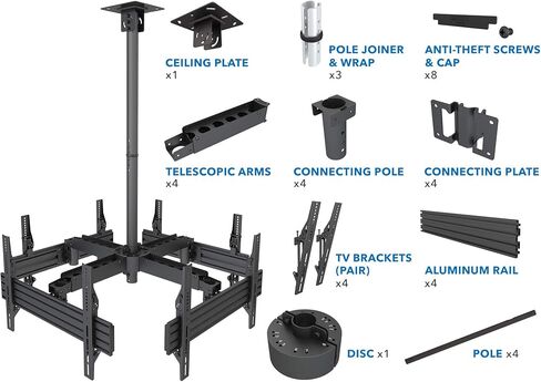 Mount-It! Triple Screen TV Ceiling Mount | Multi-Display Commercial Grade Ceiling Bracket for Three Flat Screen Displays | Adjustable Height, Fits Up to 600x400, 198 Lbs Capacity in Kuwait