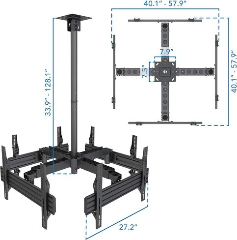 Mount-It! Triple Screen TV Ceiling Mount | Multi-Display Commercial Grade Ceiling Bracket for Three Flat Screen Displays | Adjustable Height, Fits Up to 600x400, 198 Lbs Capacity in Kuwait