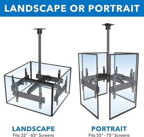 Mount-It! Triple Screen TV Ceiling Mount | Multi-Display Commercial Grade Ceiling Bracket for Three Flat Screen Displays | Adjustable Height, Fits Up to 600x400, 198 Lbs Capacity in Kuwait