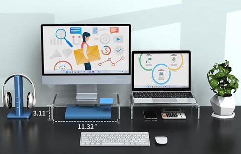 حامل شاشة اكريليك فاخر من ايرجو فوكس، حامل شاشة اكريليك شفاف للكمبيوتر واللابتوب والطابعة، حامل شاشة اكريليك شفاف للمكتب المنزلي، حامل شاشة اكريليك لشاشتين in Kuwait