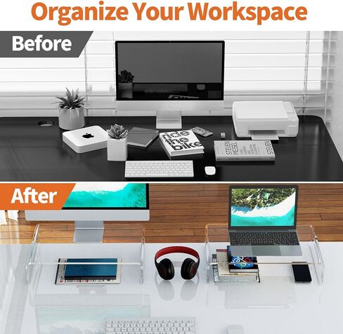 حامل شاشة اكريليك فاخر من ايرجو فوكس، حامل شاشة اكريليك شفاف للكمبيوتر واللابتوب والطابعة، حامل شاشة اكريليك شفاف للمكتب المنزلي، حامل شاشة اكريليك لشاشتين in Kuwait