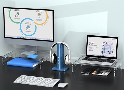 حامل شاشة اكريليك فاخر من ايرجو فوكس، حامل شاشة اكريليك شفاف للكمبيوتر واللابتوب والطابعة، حامل شاشة اكريليك شفاف للمكتب المنزلي، حامل شاشة اكريليك لشاشتين in Kuwait