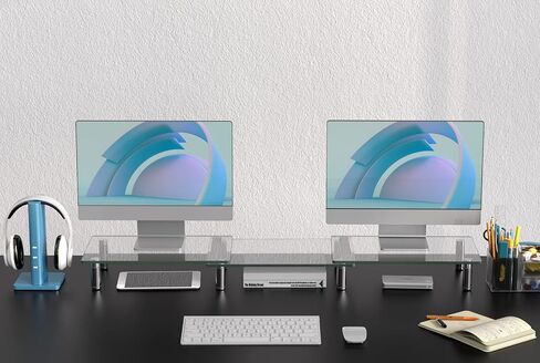 Zimilar Dual Glass Monitor Stand Riser, 3-Shelf Tempered Glass Monitor Stand, Clear Monitor Riser for 2 Monitors, Adjustable Length& Angle Computer Monitor Riser for Computer, Laptop, PC in Kuwait