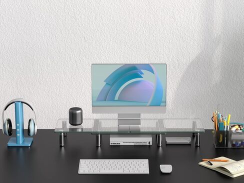 Zimilar Dual Glass Monitor Stand Riser, 3-Shelf Tempered Glass Monitor Stand, Clear Monitor Riser for 2 Monitors, Adjustable Length& Angle Computer Monitor Riser for Computer, Laptop, PC in Kuwait