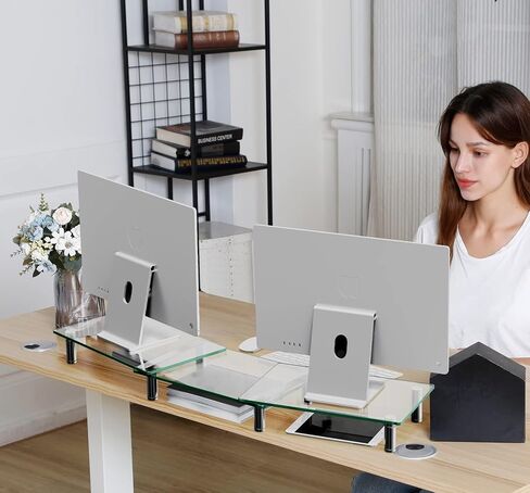 Zimilar Dual Glass Monitor Stand Riser, 3-Shelf Tempered Glass Monitor Stand, Clear Monitor Riser for 2 Monitors, Adjustable Length& Angle Computer Monitor Riser for Computer, Laptop, PC in Kuwait
