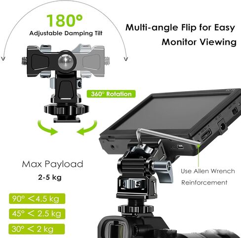 حامل شاشة الكاميرا، دوران 360 درجة وإمالة 180 درجة، حامل شاشة ميدانية للكاميرا مع دبوس مزدوج على شكل حذاء بارد متوافق مع شاشة 5 بوصات و7 بوصات، شاشة Feelworld/ATOMOS/SmallHD in Kuwait