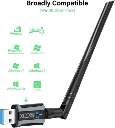 محول واي فاي، محول XDO 1200Mbps شبكة لاسلكي USB 3.0 ثنائي النطاق 2.4 جيجا هرتز/ 5 جيجا هرتز 5dBi هوائي عالي الكسب 802.11ac للكمبيوتر المكتبي يدعم ويندوز 11/10/8/7/Vista/XP Mac OS 10.9-10.15 in Kuwait