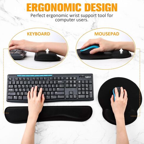 Copkim 20 Pcs Keyboard Wrist Rest with Mouse Pad with Wrist Support 10 Pcs Mousepad with Wrist Rest 10 Pcs Memory Foam Keyboard Pad for Office, Laptop Computer and Gaming Typing Pain Relief, Black in Saudi Arabia