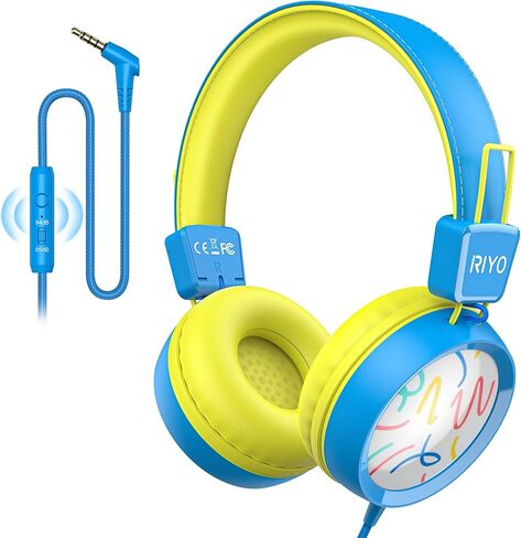 سماعات رأس RIYO KH20 للأطفال مع ميكروفون عالي الدقة متوافقة مع الهواتف/أجهزة الكمبيوتر المحمولة/الأجهزة اللوحية/أجهزة الكمبيوتر وأجهزة الألعاب (أزرق سماوي) in Kuwait