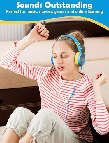 سماعات رأس RIYO KH20 للأطفال مع ميكروفون عالي الدقة متوافقة مع الهواتف/أجهزة الكمبيوتر المحمولة/الأجهزة اللوحية/أجهزة الكمبيوتر وأجهزة الألعاب (أزرق سماوي) in Kuwait