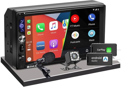 ستيريو سيارة ACTASIAN Double Din مع Apple Carplay وAndroid Auto، راديو سيارة بشاشة لمس 7 بوصة مع كاميرا احتياطية، بلوتوث، وصلة مرآة، FM/MP3/USB/TF/SWC/مضخم صوت، مدخل Aux in Kuwait