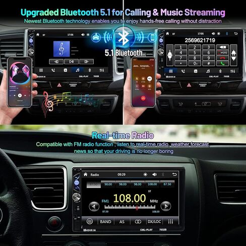 ستيريو سيارة ACTASIAN Double Din مع Apple Carplay وAndroid Auto، راديو سيارة بشاشة لمس 7 بوصة مع كاميرا احتياطية، بلوتوث، وصلة مرآة، FM/MP3/USB/TF/SWC/مضخم صوت، مدخل Aux in Kuwait