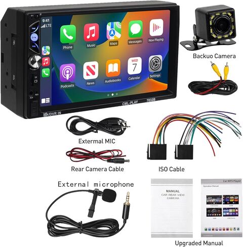 ستيريو سيارة ACTASIAN Double Din مع Apple Carplay وAndroid Auto، راديو سيارة بشاشة لمس 7 بوصة مع كاميرا احتياطية، بلوتوث، وصلة مرآة، FM/MP3/USB/TF/SWC/مضخم صوت، مدخل Aux in Kuwait