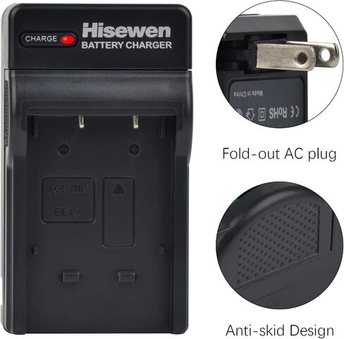 Hisewen EN-EL19 بطارية 2 حزمة وشاحن لنيكون Coolpix S32، S33، S100، S2800، S3100، S3200، S3300، S3500، S3600، S3700، S4100، S4200، S4300، S5200، S5300، S6500، S6800، S700 0 in Saudi Arabia