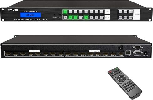 MT-VIKI 4K HDMI Matrix Switch 8x8, 4K@30Hz Rack Mount Switcher & Splitter with Backlit RS232 LAN Port and EDID, Built-in US ADI Chip (8 in 8 Out) in Kuwait