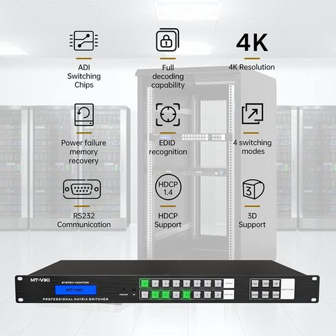 MT-VIKI 4K HDMI Matrix Switch 8x8, 4K@30Hz Rack Mount Switcher & Splitter with Backlit RS232 LAN Port and EDID, Built-in US ADI Chip (8 in 8 Out) in Kuwait