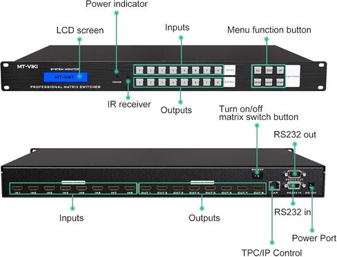 MT-VIKI 4K HDMI Matrix Switch 8x8, 4K@30Hz Rack Mount Switcher & Splitter with Backlit RS232 LAN Port and EDID, Built-in US ADI Chip (8 in 8 Out) in Kuwait