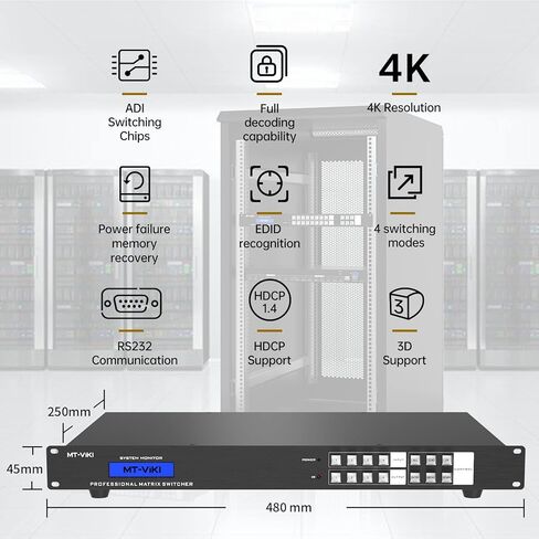 MT-VIKI 4K HDMI Matrix Switch 8x8، 4K@30 هرتز محول وموزع على حامل مع منفذ RS232 LAN بإضاءة خلفية وEDID، شريحة ADI مدمجة في الولايات المتحدة (8 في 8 خارج) in Kuwait