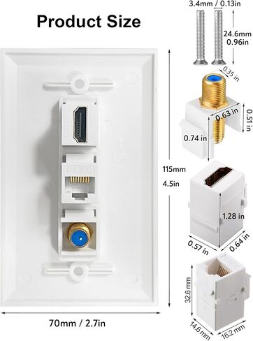 HDMI Wall Plate, 1 Port 4K HDMI Keystone Female to Female Wall Plate-White in Saudi Arabia