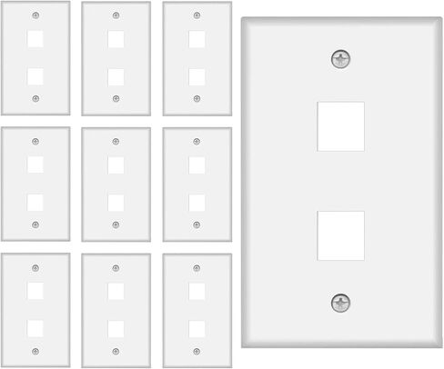 2 Port Keystone Wall Plate 10-Pack Single Gang Face plate for Rj45 Keystone Jack and Modular Inserts White by Tedgetal in Saudi Arabia