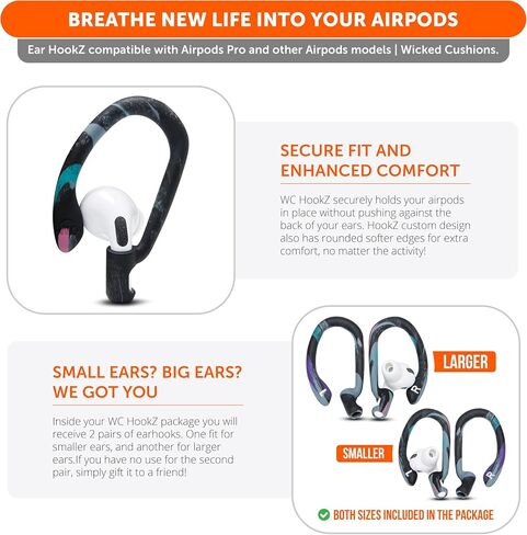 WC HookZ - خطافات فوق الأذن مطورة لأجهزة AirPods Pro وAirPods 1 و2 و3-2 متضمنة في العبوة، خطاف فريد من نوعه على اليسار واليمين، لا يتناسب مع النظارات، مصنوع بواسطة Wicked Cushions | الشتاء الأبيض in Saudi Arabia
