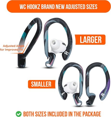 WC HookZ - خطافات فوق الأذن مطورة لأجهزة AirPods Pro وAirPods 1 و2 و3-2 متضمنة في العبوة، خطاف فريد من نوعه على اليسار واليمين، لا يتناسب مع النظارات، مصنوع بواسطة Wicked Cushions | الشتاء الأبيض in Saudi Arabia