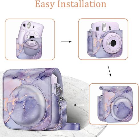 حافظة Fintie الواقية لكاميرا Fujifilm Instax Mini 12 الفورية - غطاء حقيبة من الجلد النباتي الفاخر مع حزام قابل للتعديل قابل للإزالة، رخام أرجواني in Saudi Arabia