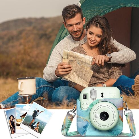 FINTIE Protective Case for Fujifilm Instax 12 Instant Camera, Lilac Marble | Instant Camera Travel Bag, Adjustable Shoulder Strap, Snap Closure, Removable Front Cover, Precise Cutter, Vegan Leather in Kuwait