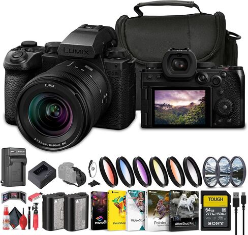 كاميرا باناسونيك لوميكس S5 IIX بدون مرآة مع عدسة 20-60 مم (DC-S5M2XKK) + بطاقة ذاكرة سعة 64 جيجابايت + طقم مرشح + طقم مرشح ألوان + برنامج كوريل للصور + بطارية DMW-BLK22 + حقيبة + شاحن + المزيد in Kuwait