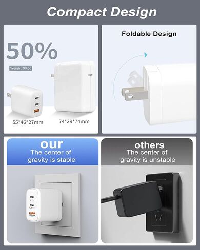 شاحن USB c بقدرة 65 وات، شاحن GaN PD 3.0 من النوع c، كتلة شحن سريعة قابلة للطي 3 منافذ لأجهزة MacBook Pro/Air، iPad Pro، أجهزة الكمبيوتر المحمولة، الأجهزة اللوحية، Galaxy S23، Dell XPS 13، Note 20/10+، iPhone 14/Pro، Steam Deck أسود in Kuwait